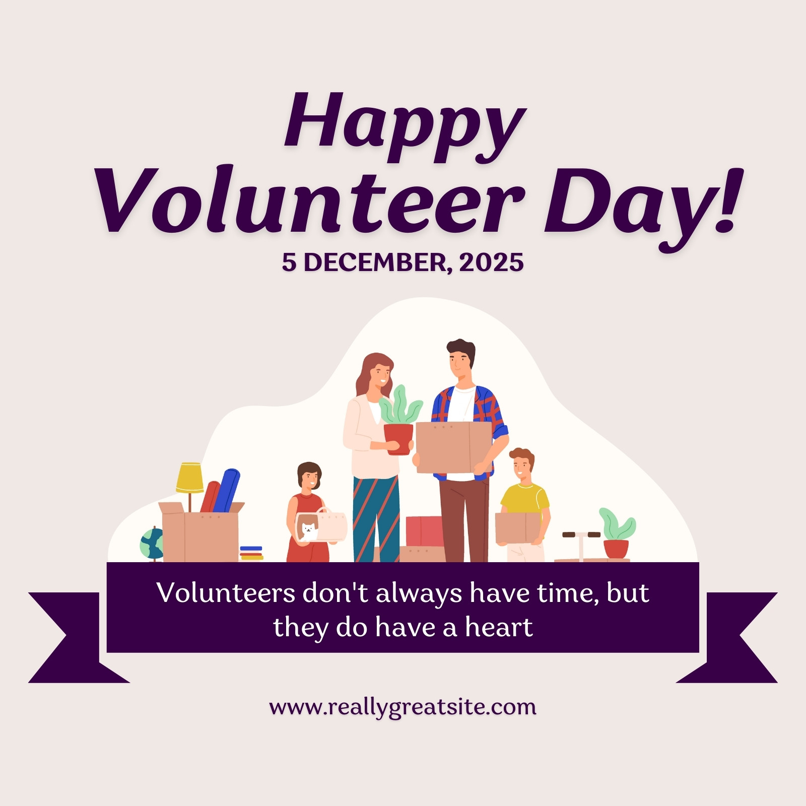 Purple Illustrative Happy Volunteer Day Instagram Post