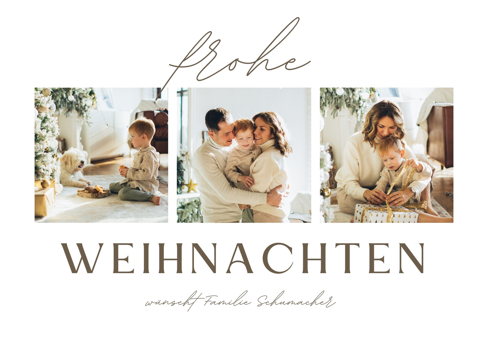 Braun Weiß Modern Elegant Kalligraphie Collage Familie Weihnachten Grüße Karte Braun Weiß Modern Elegant Kalligraphie Collage Familie Weihnachten Grüße Karte