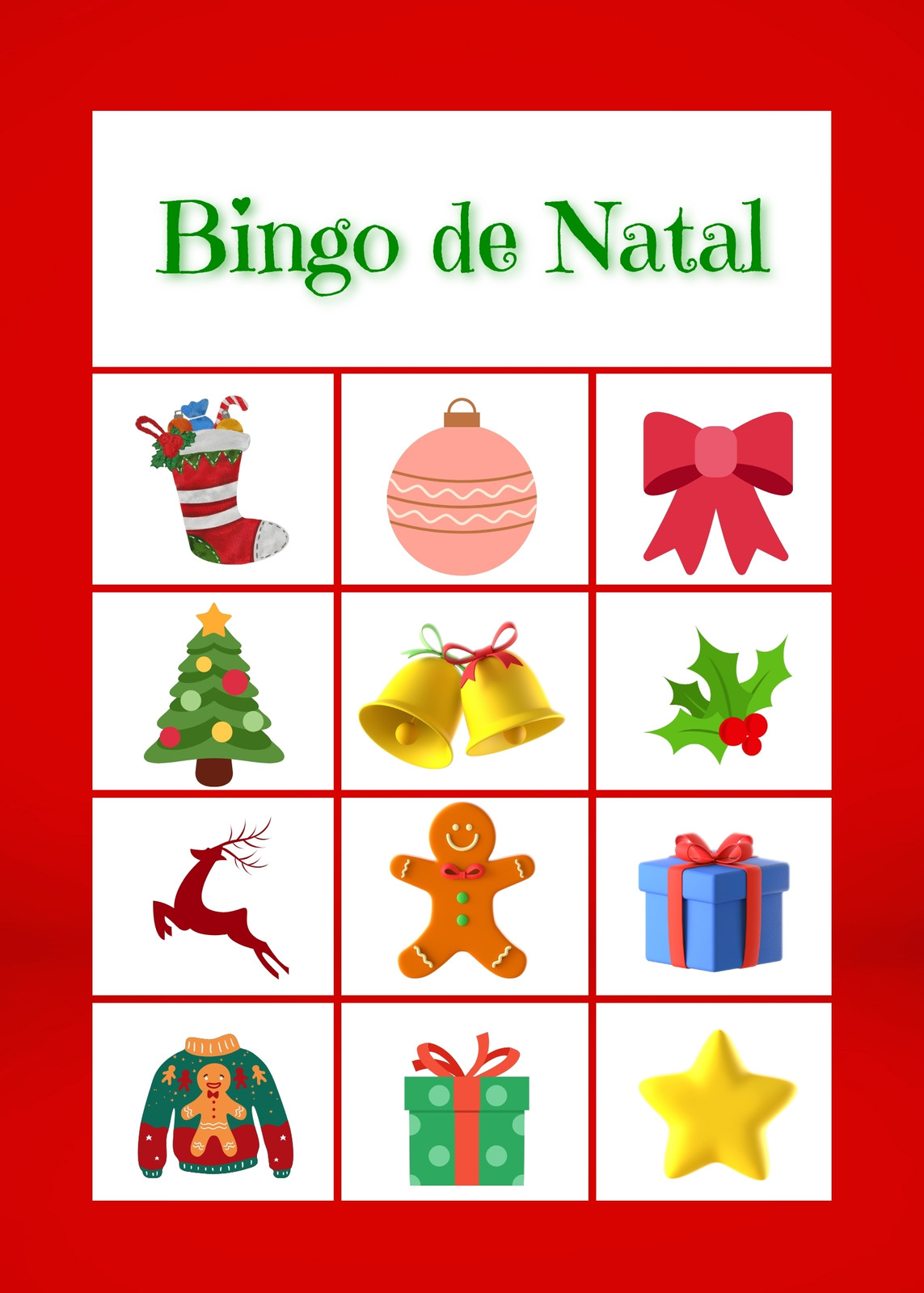 Jogo de bingo - Natal - Divertido, em família e amigos, colorido