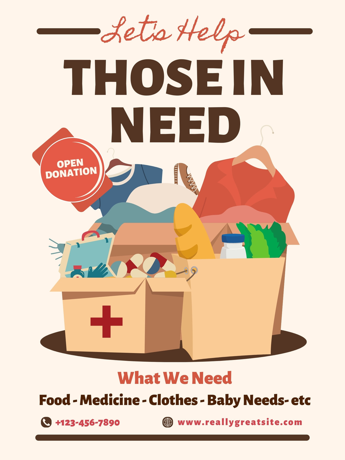 Beige and Brown Illustrated Open Donation Poster