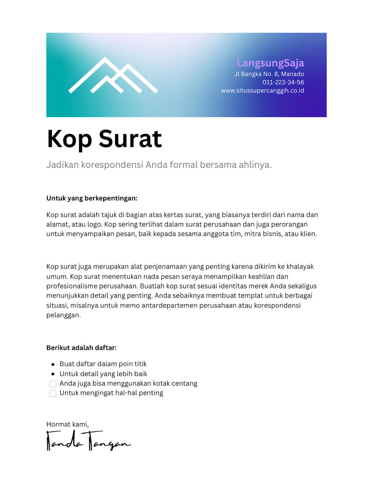 Doc Kop Surat dalam Warna Biru Terang Ungu Terang Klasik Gaya Profesional