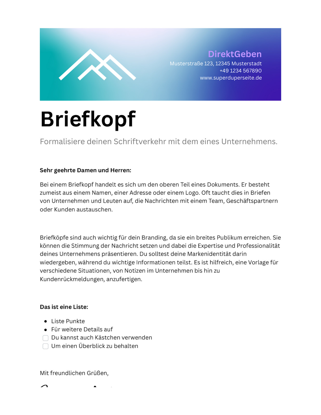 Briefkopf Doc in Hellblau Helles Lila Klassisch Professioneller Stil