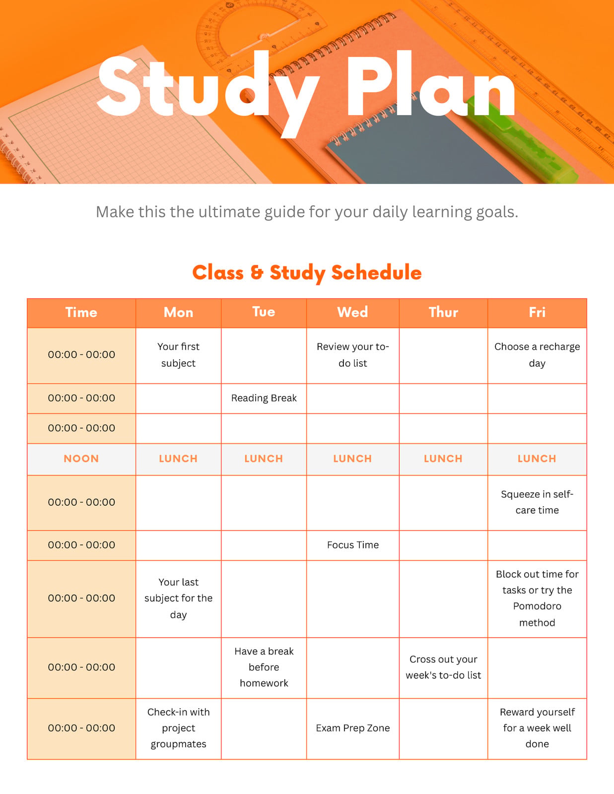 Study Plan Doc in Bright Orange White Vibrant Professional Style