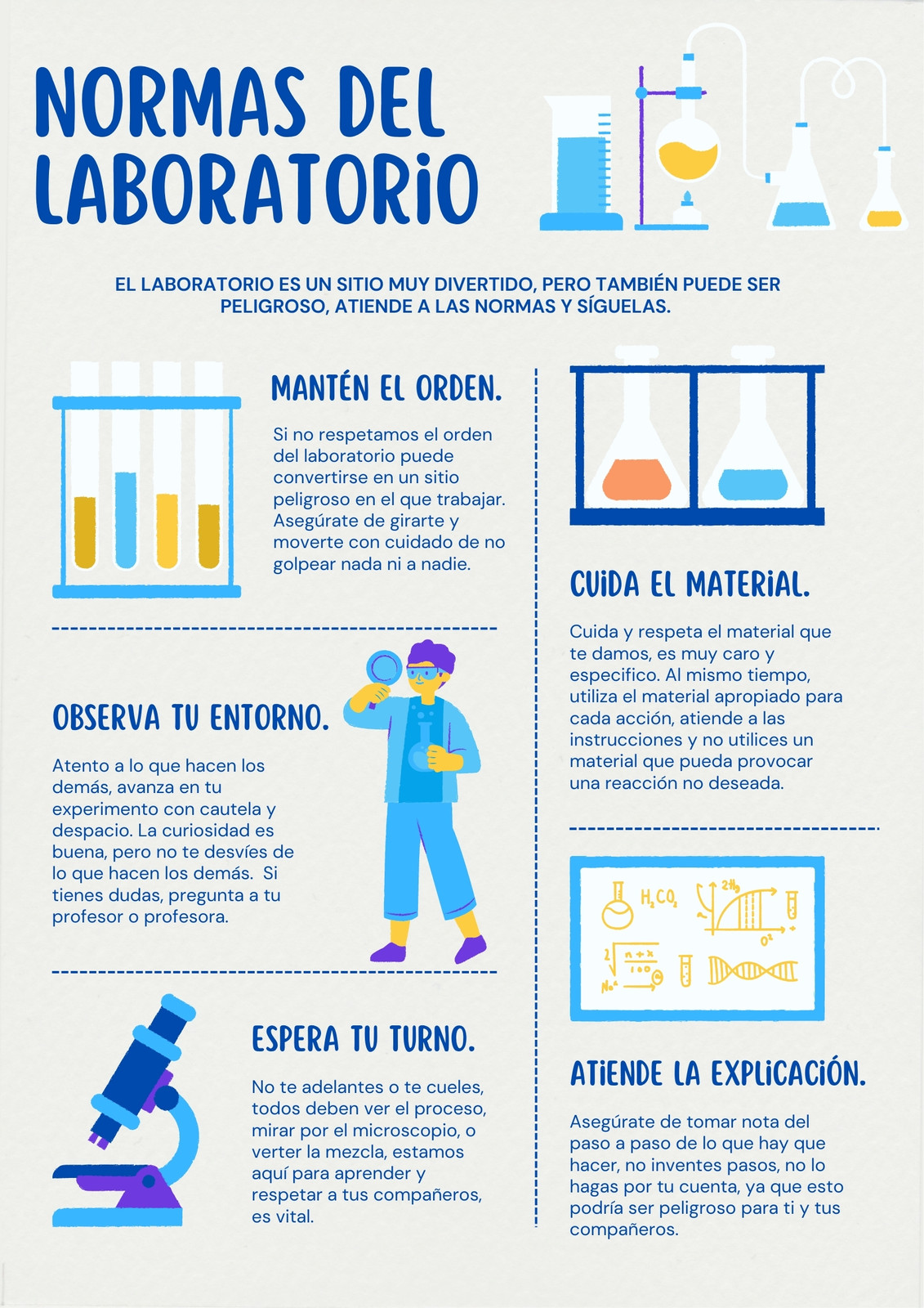 poster clase laboratorio de química naive ilustrado sencillo azul y amarillo