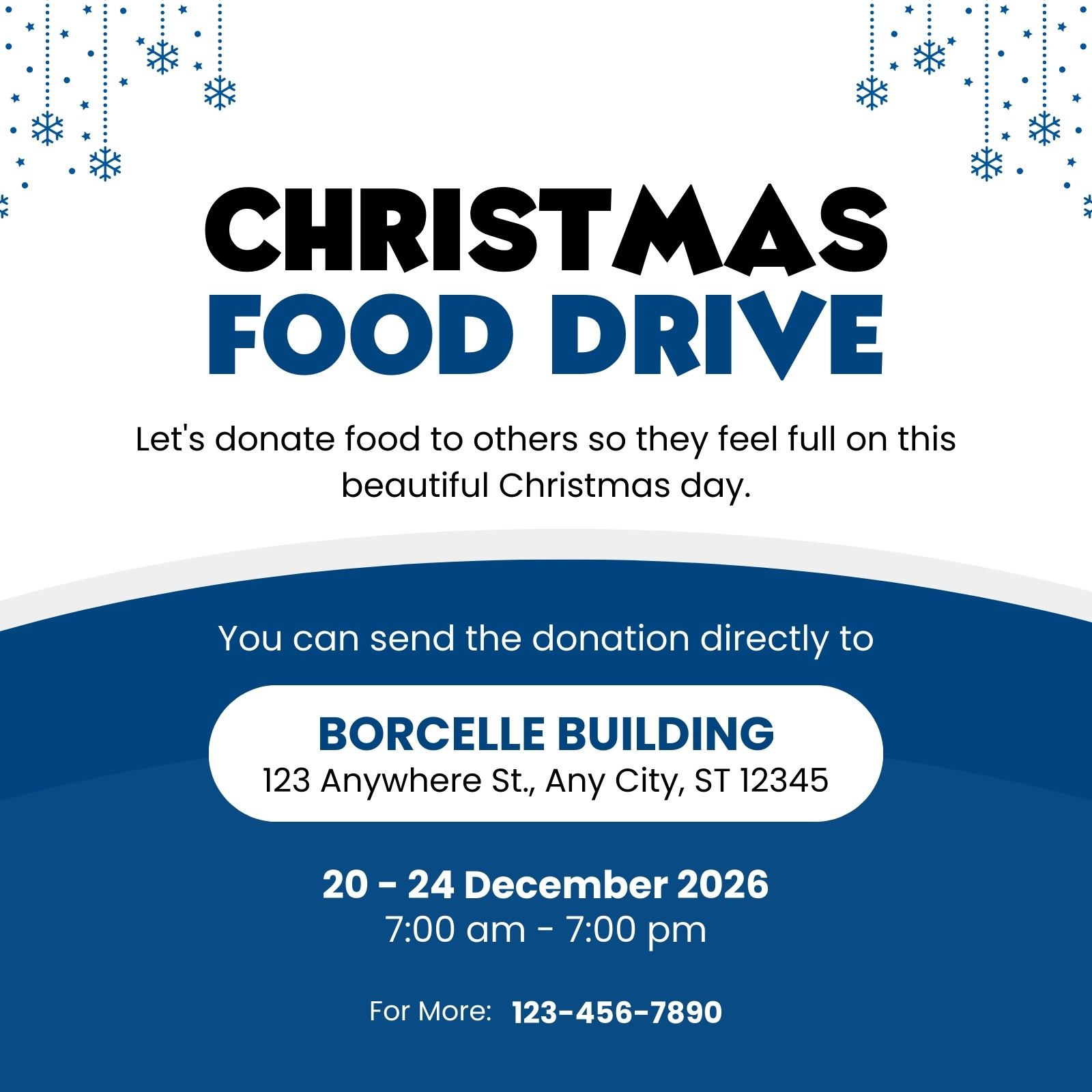 Blue and White Modern Christmas Food Drive Instagram Post