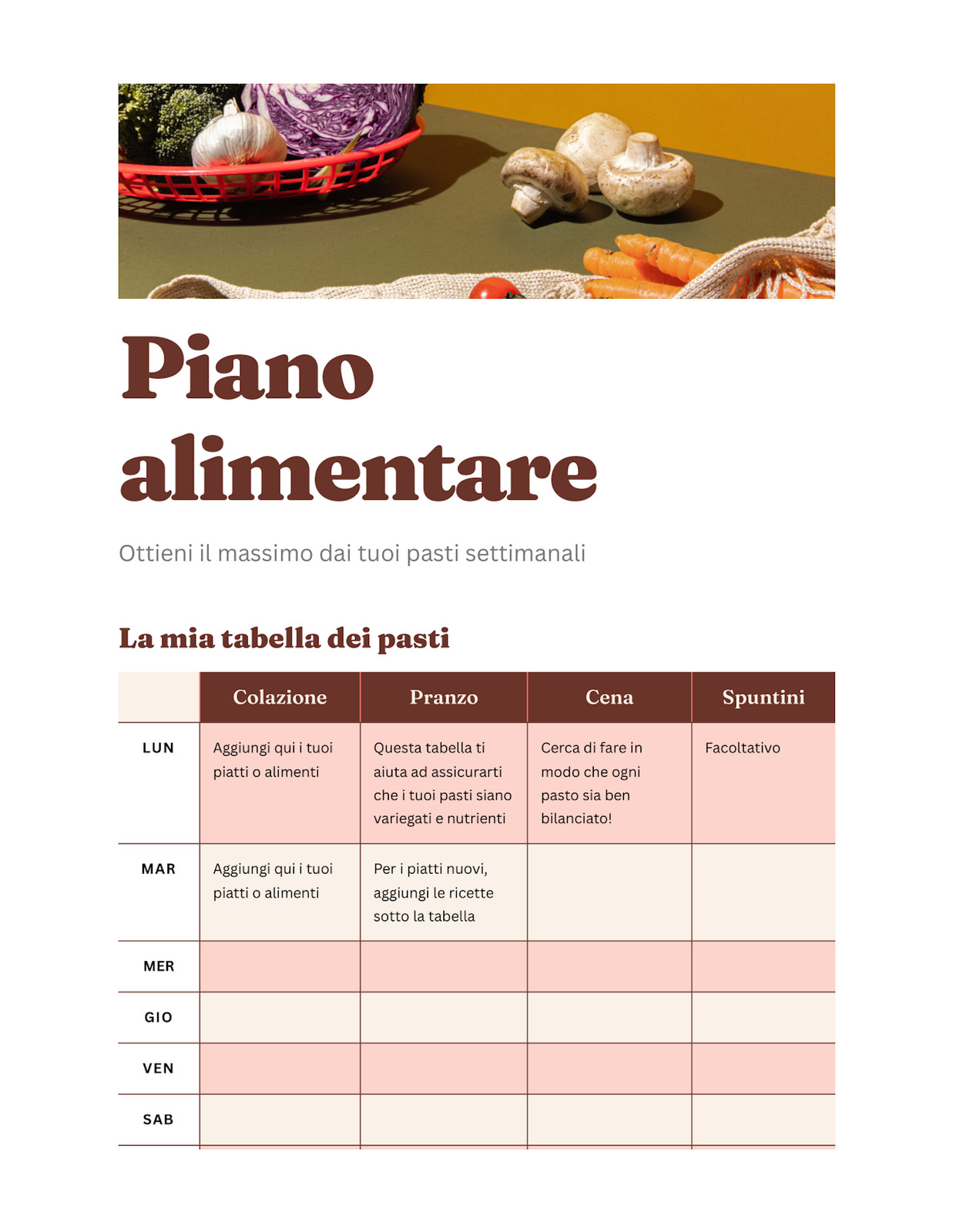 Documento Piano Alimentare in Stile Professionale Classico Marrone e Rosso Chiaro