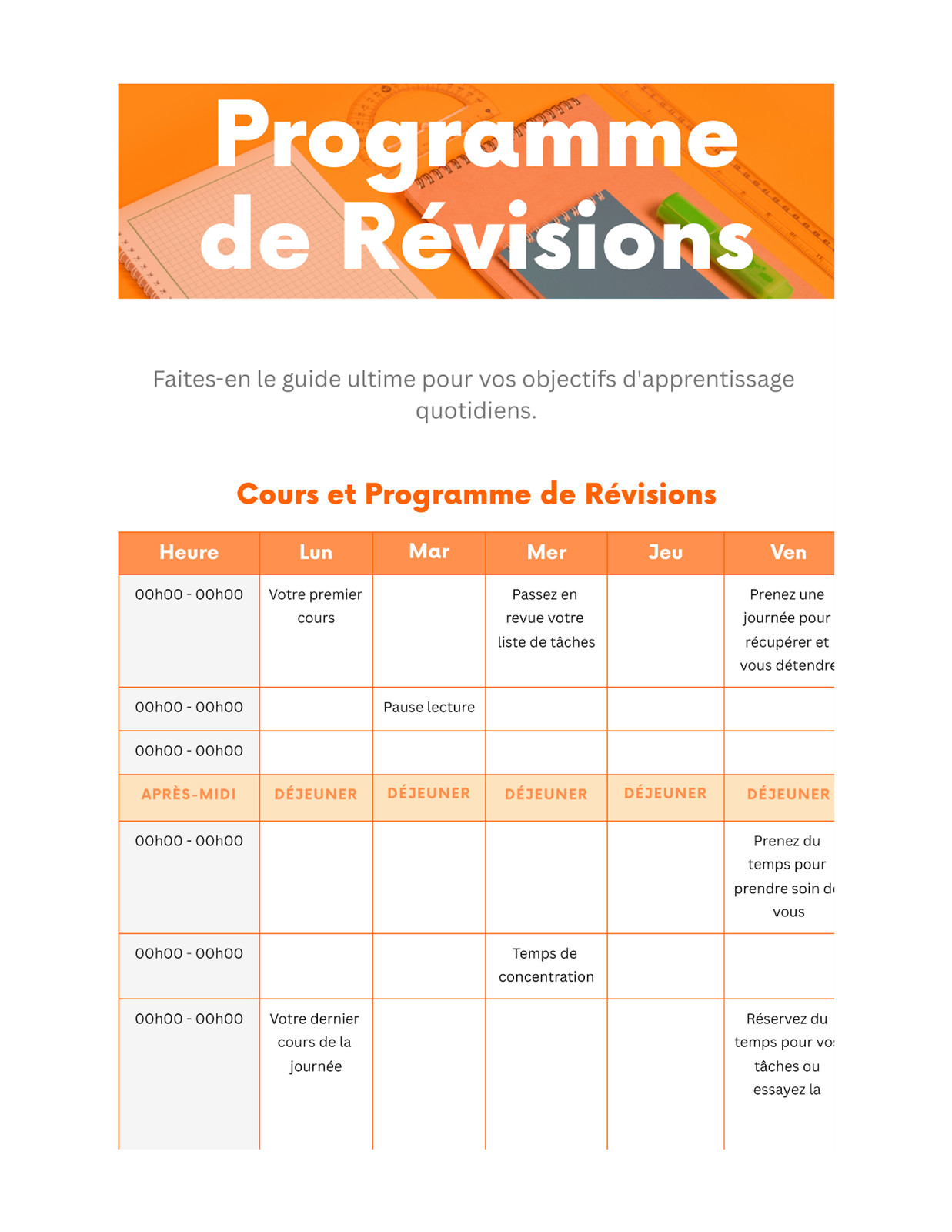 Canva Docs Programme de Révisions dans un Style Vivant et Professionnel en Orange vif et Blanc Canva Docs Programme de Révisions dans un Style Vivant et Professionnel en Orange vif et Blanc