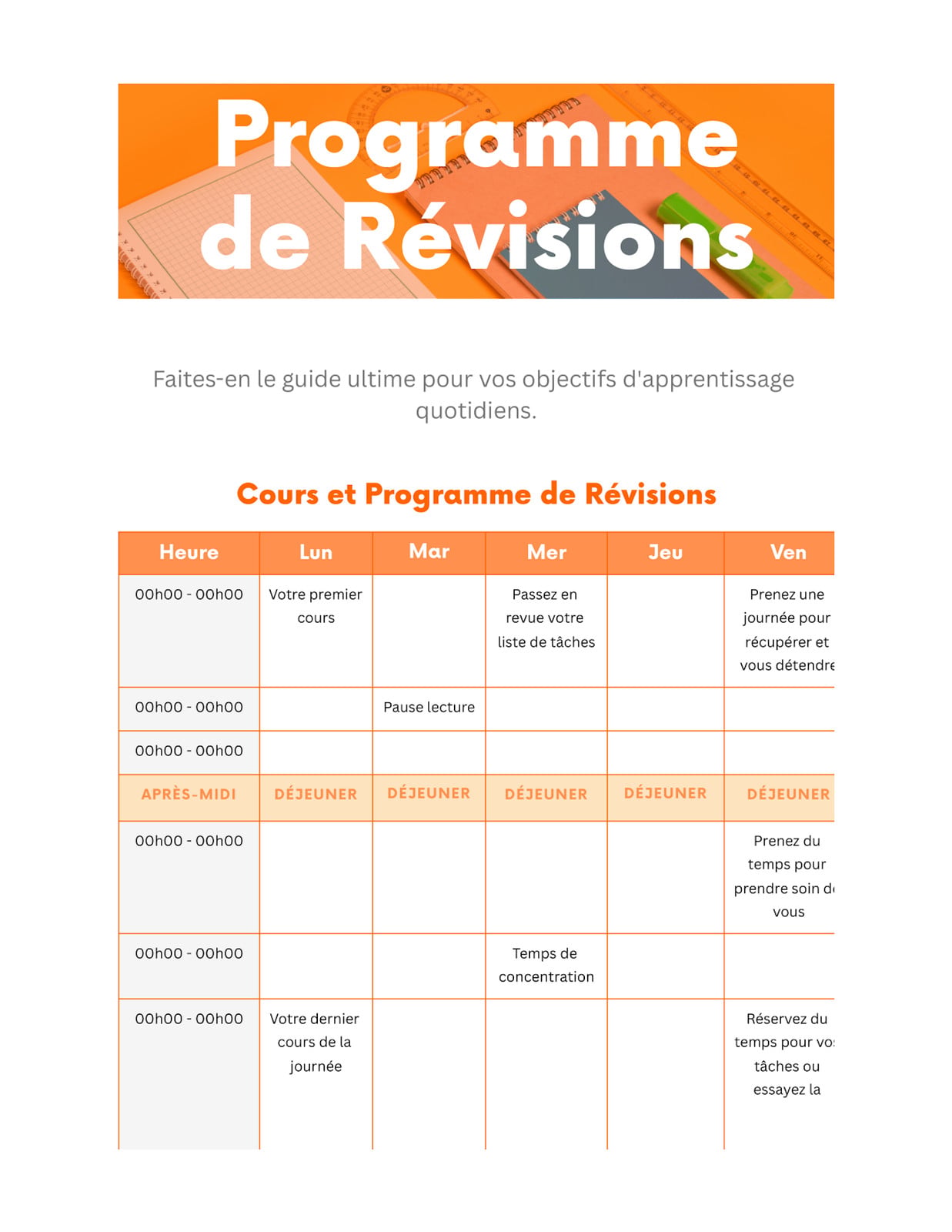 Canva Docs Programme de Révisions dans un Style Vivant et Professionnel en Orange vif et Blanc Canva Docs Programme de Révisions dans un Style Vivant et Professionnel en Orange vif et Blanc