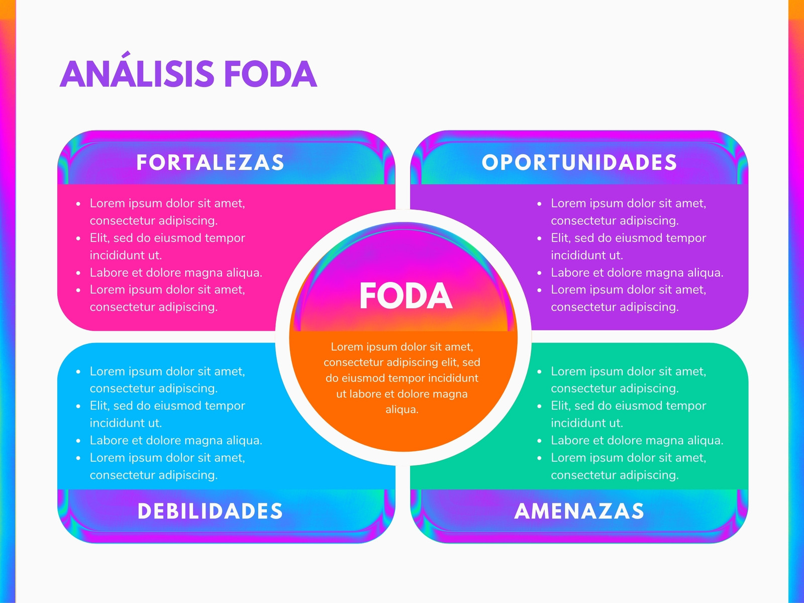 Análisis FODA - Matriz FODA - Sencillo, neón y morado