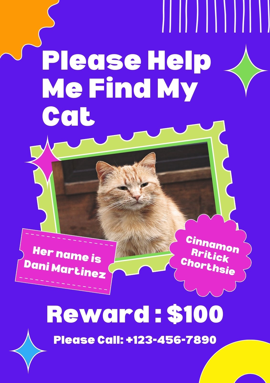 Purple and Green Playful Lost Cat Poster