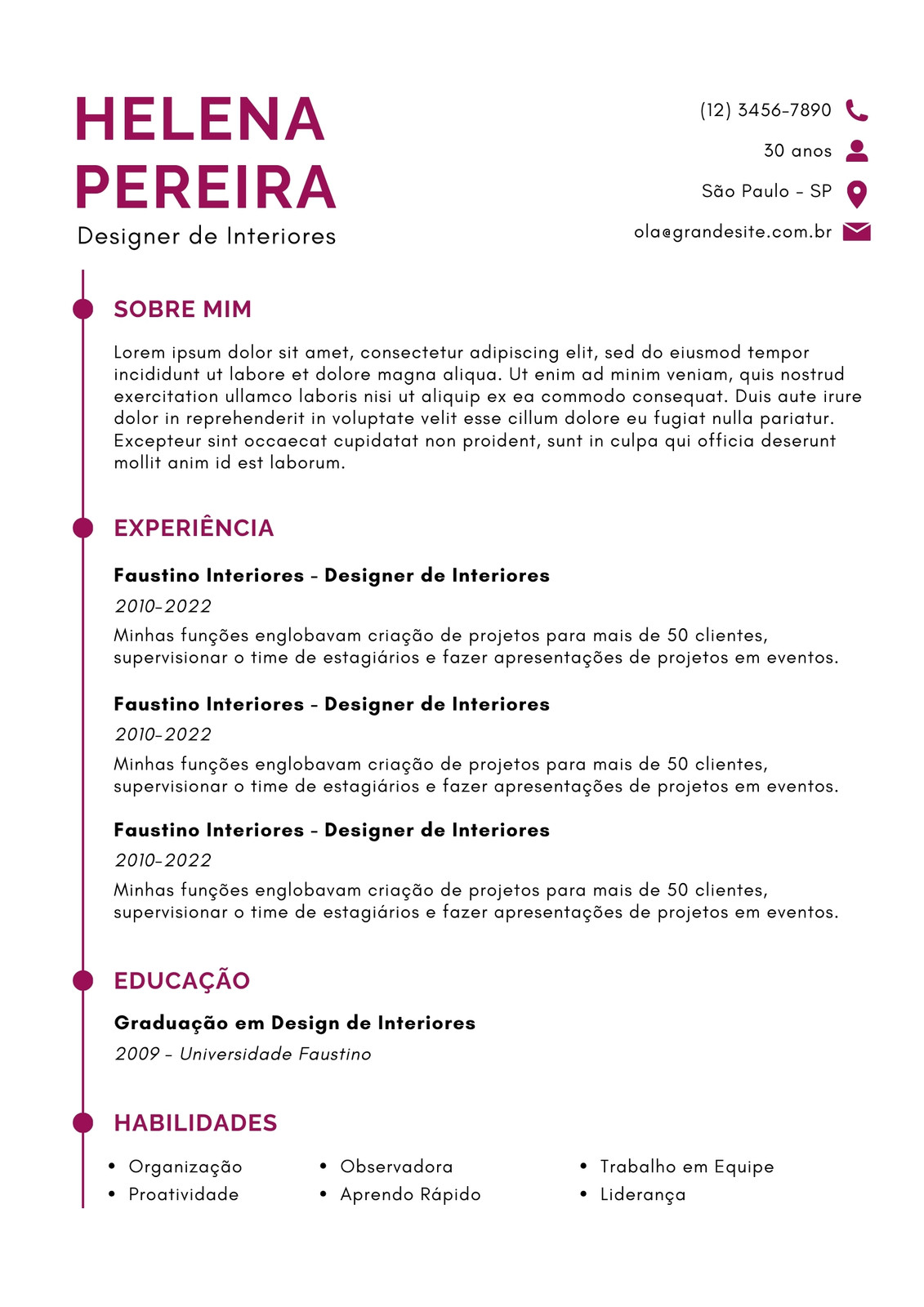 Currículo Simples Minimalista para Áreas Diversas