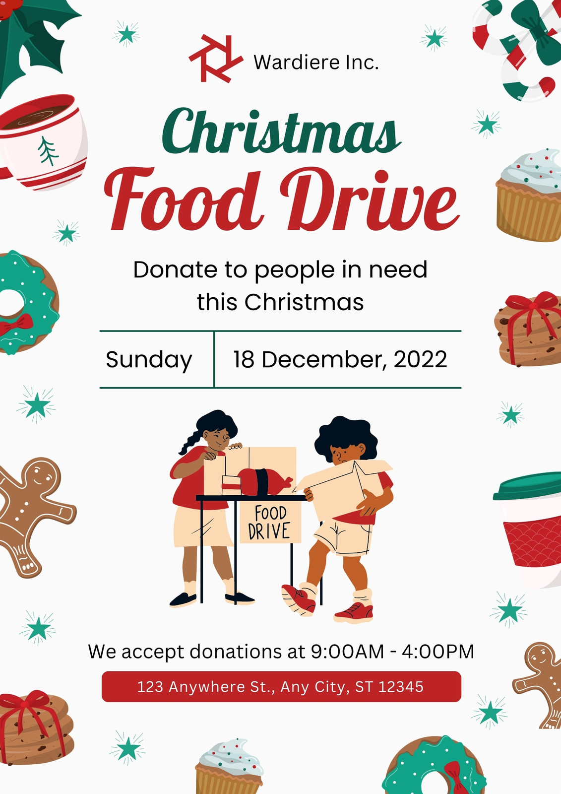 Red and White Playful Christmas Food Drive Poster