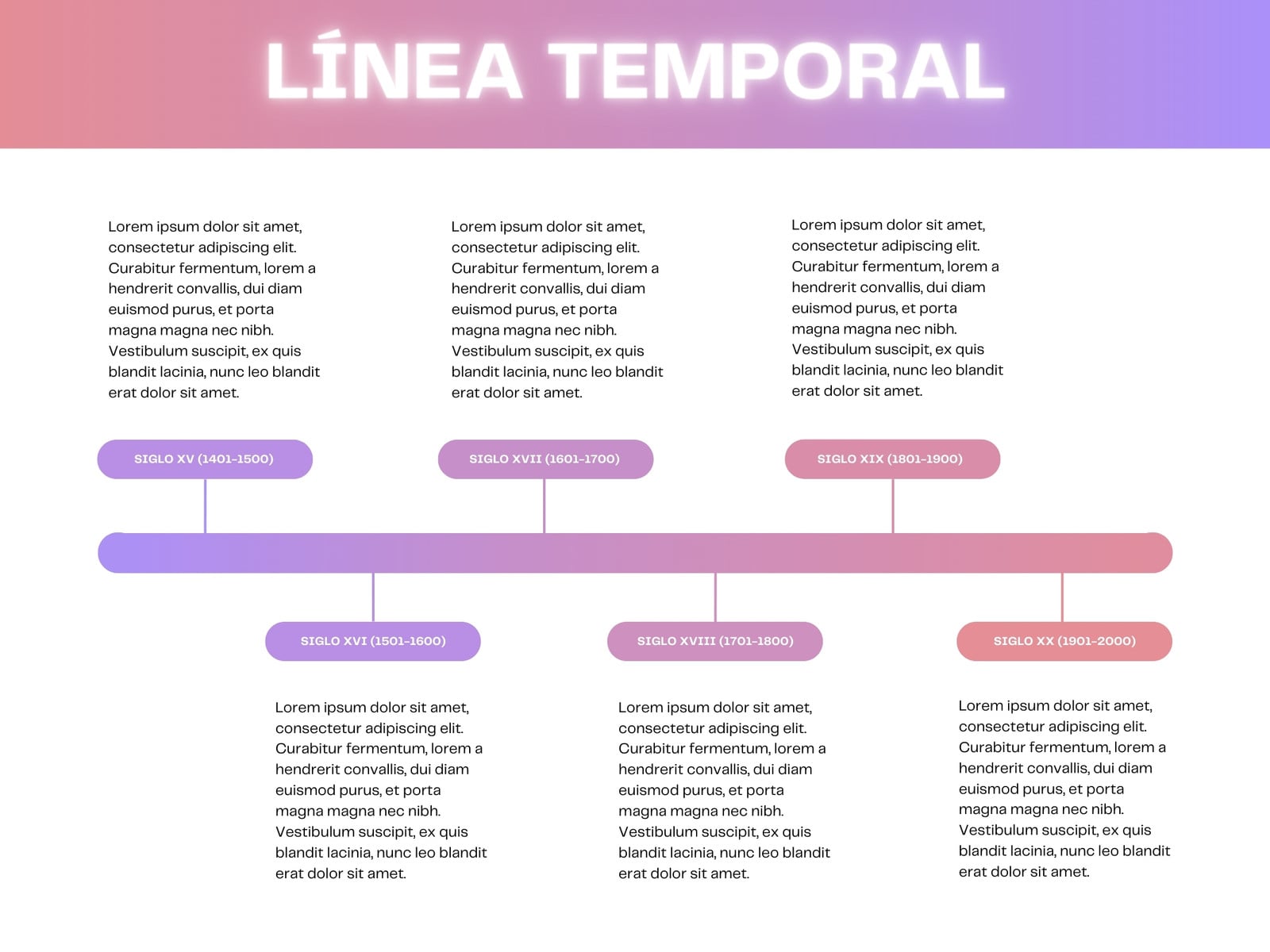 Gráfico Cronológico Línea del Tiempo Sencillo Simple Degradado Rosa Morado