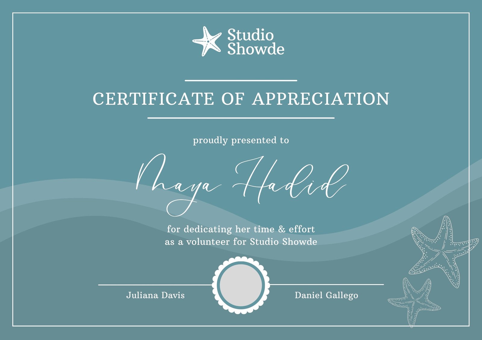 Starfish and Ocean Turquoise Certificate of Appreciation