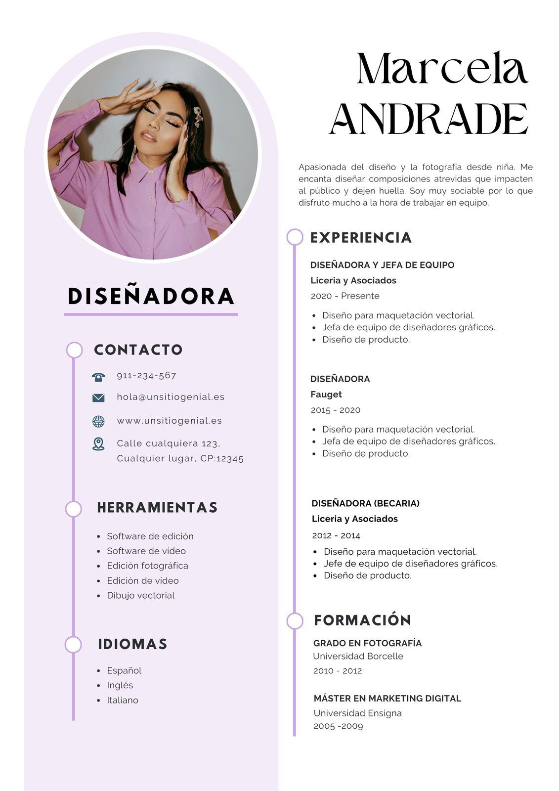 Currículum Vitae CV Minimalista Sencillo Violeta Pastel