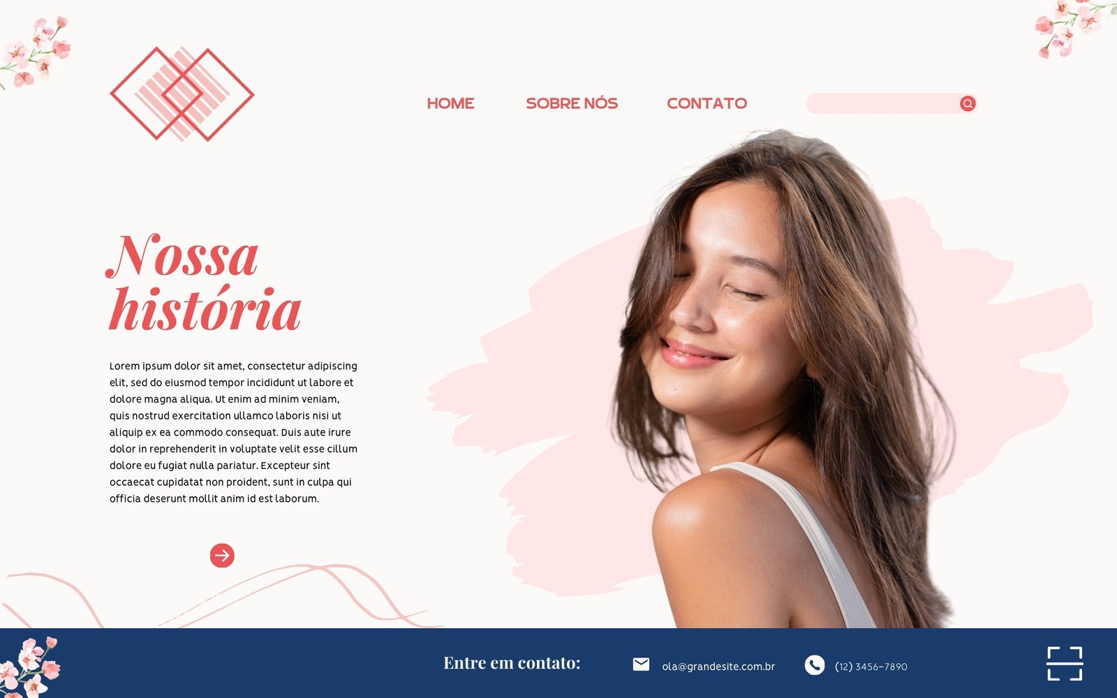 Protótipo de computador website delicado e feminino rosa e azul