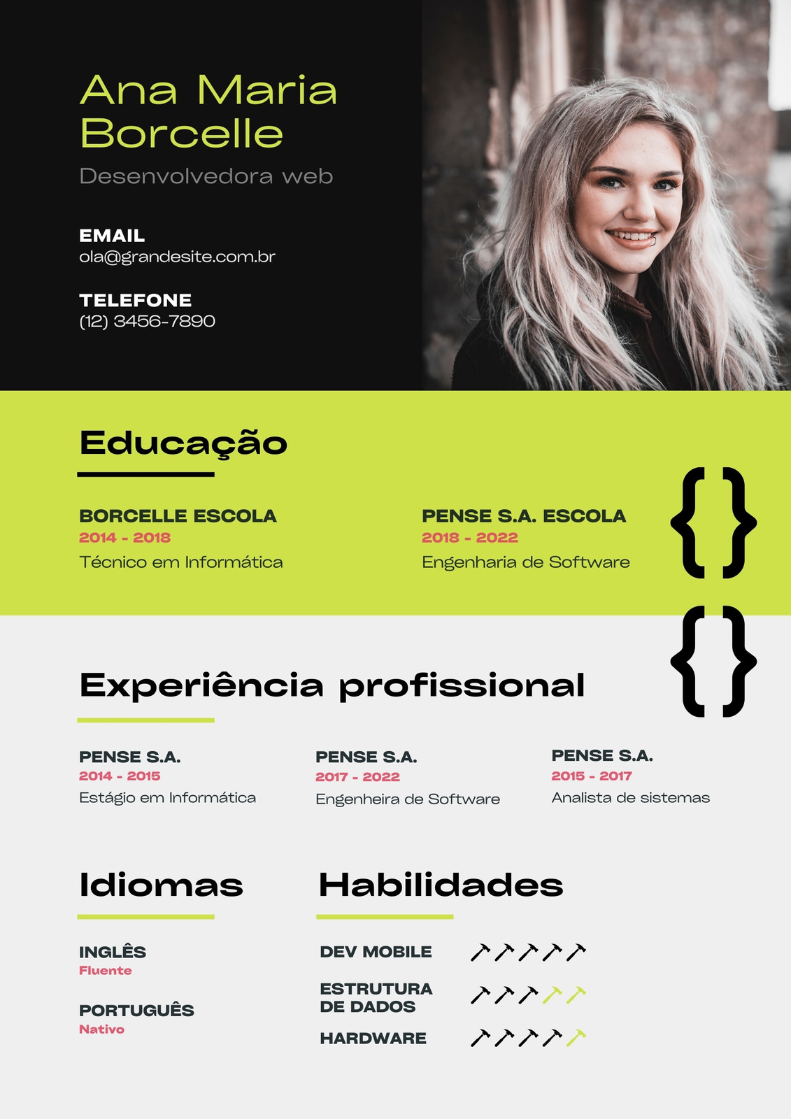 Currículo moderno branco desenvolvedora software