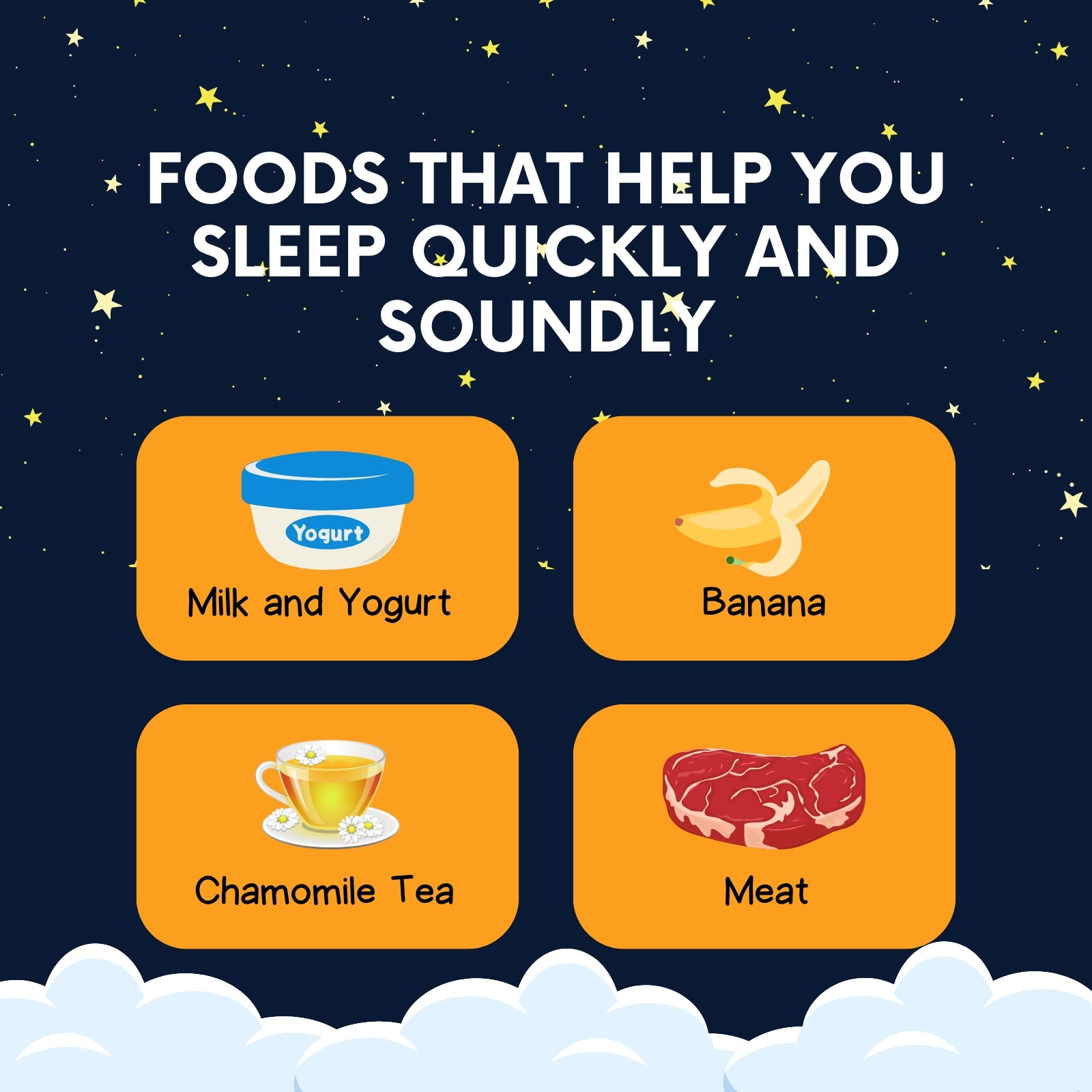 Dark Blue Orange White Illustration Foods That Help You Sleep Quickly Instagram Post - RA831