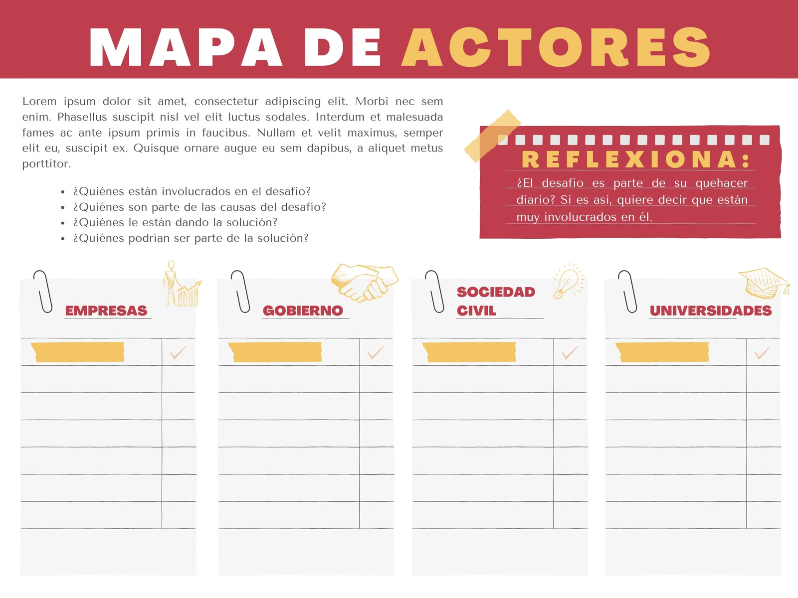 Gráfico mapa de actores corporativo rojo blanco