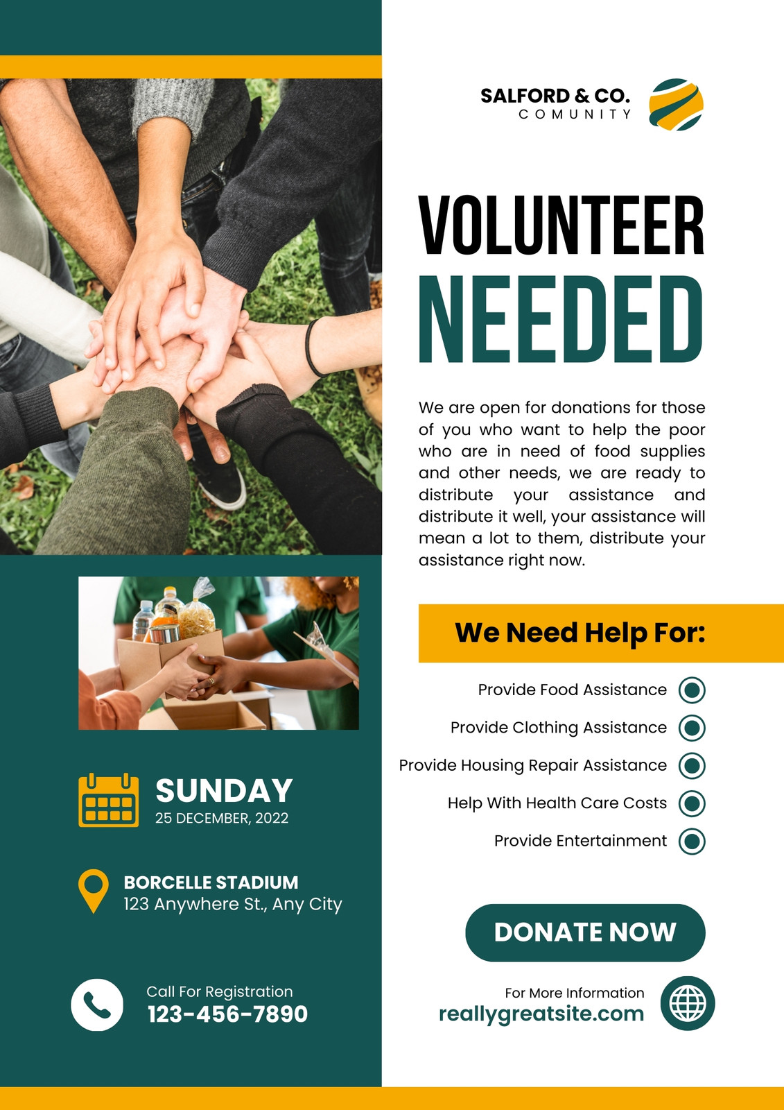 Yellow and Green Modern Volunteer Needed Flyer