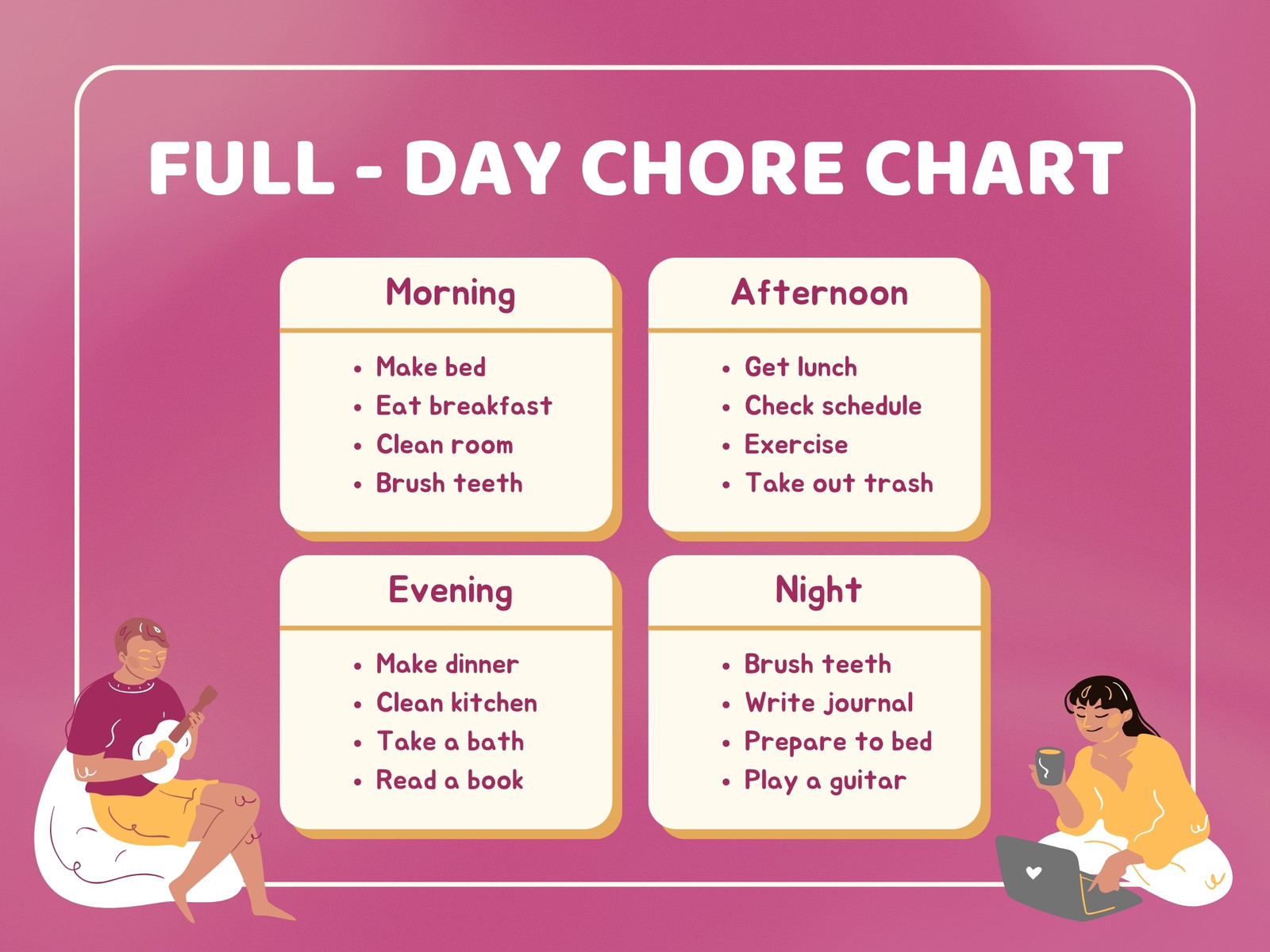 Pink Illustration Full Day Chore Chart