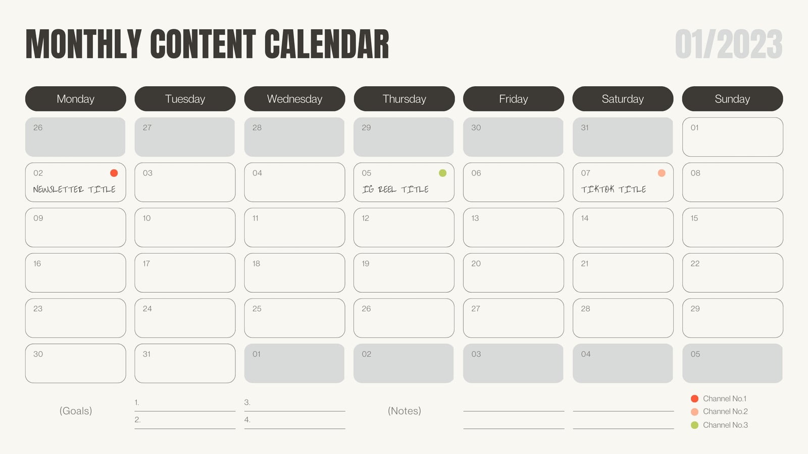 Ivory and Neutral Monthly Social Media Content Calendar