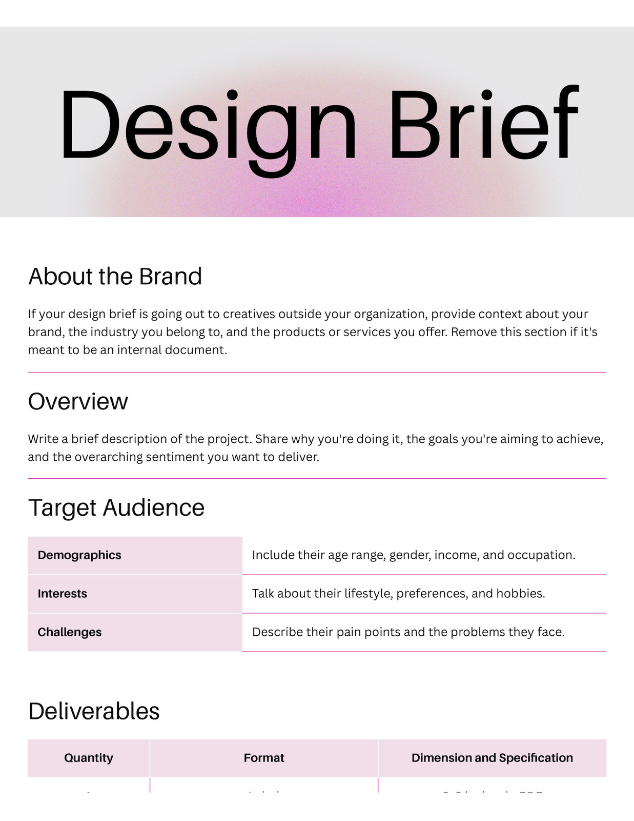 Design Brief Doc in Grey Lilac Black Soft Pastels Style