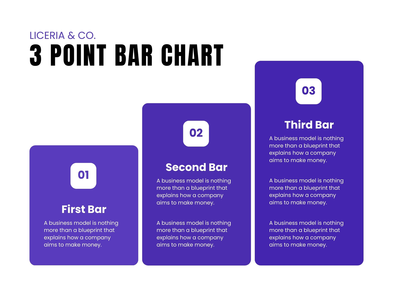 Purple & White Modern 3 Point Bar Chart Graph