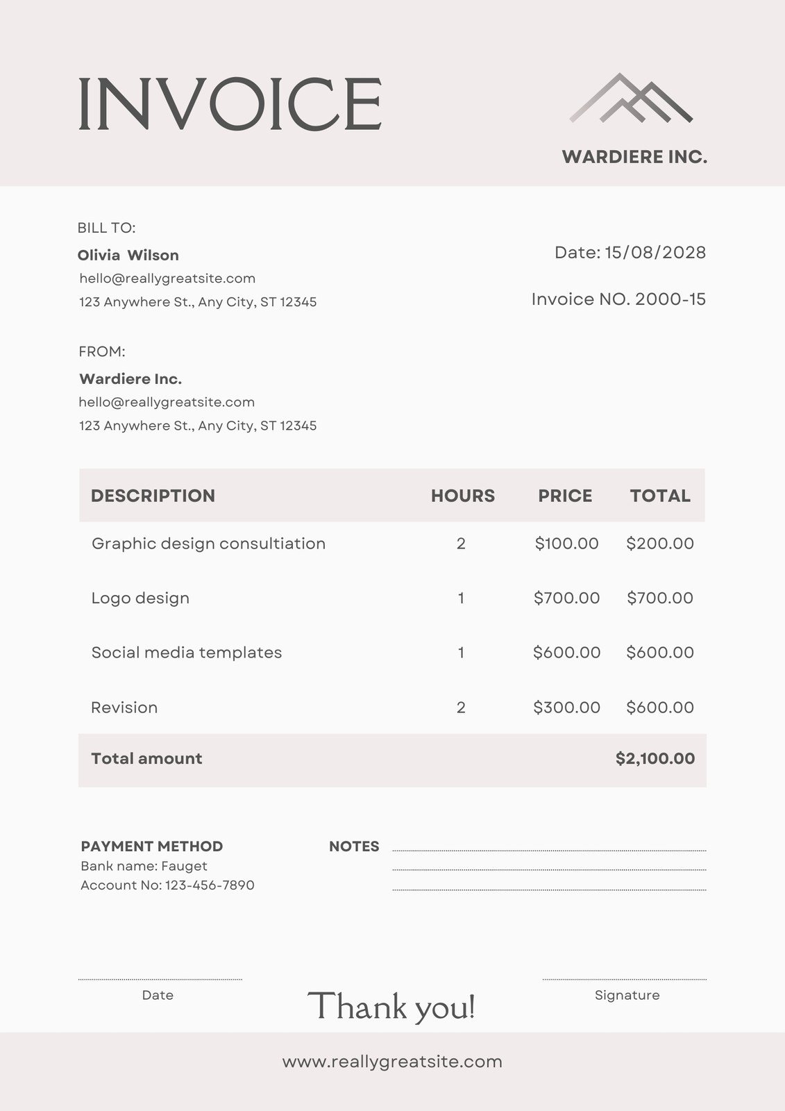 Beige Gray Simple Minimalist Consultation Invoice