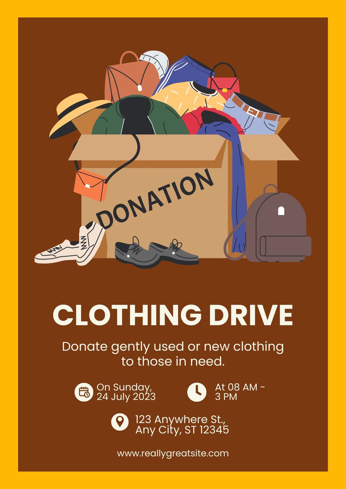 Yellow and Brown Modern Clothing Drive Flyer