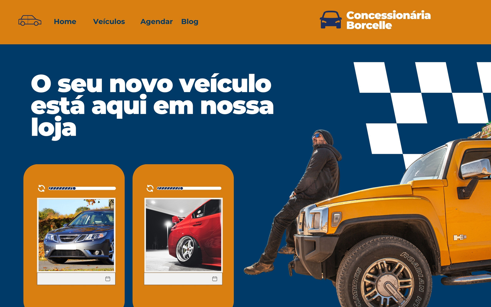 Protótipo Website Venda de Carros Loja Automóvel Azul e Branco Moderno Concessionária