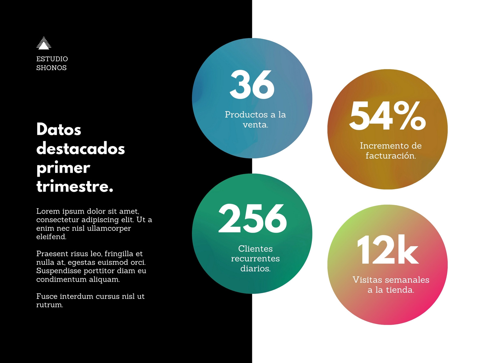 Gráfico datos destacados moderno círculos colores blanco y negro