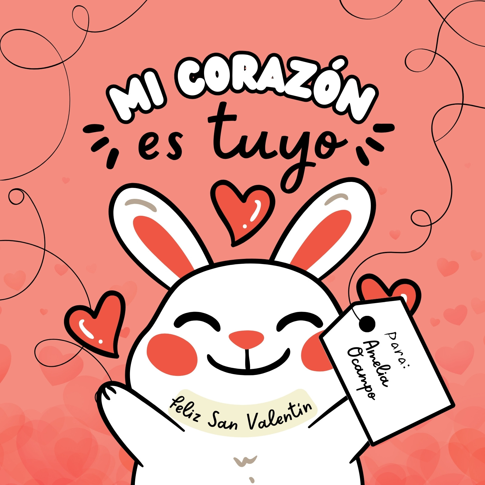Tarjeta Mensaje de Amor San Valentin Ilustrado Rojo