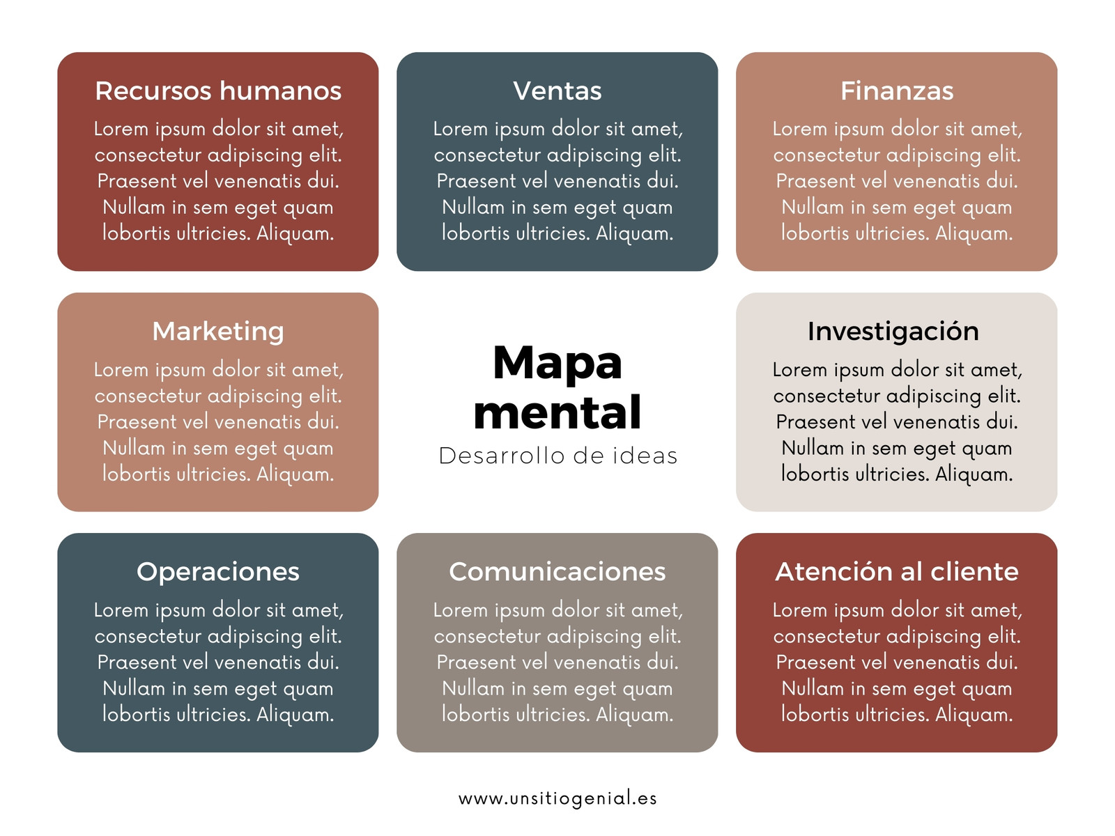 Gráfico Mapa Mental de Ideas Minimalista y Sencillo Verde Rojo y Beige