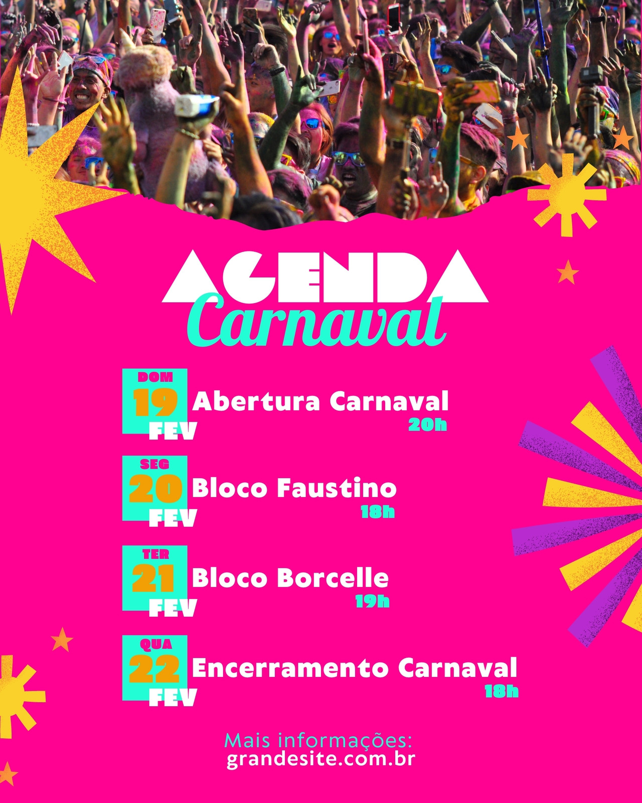 Post do Instagram Agenda Carnaval Colorido Rosa