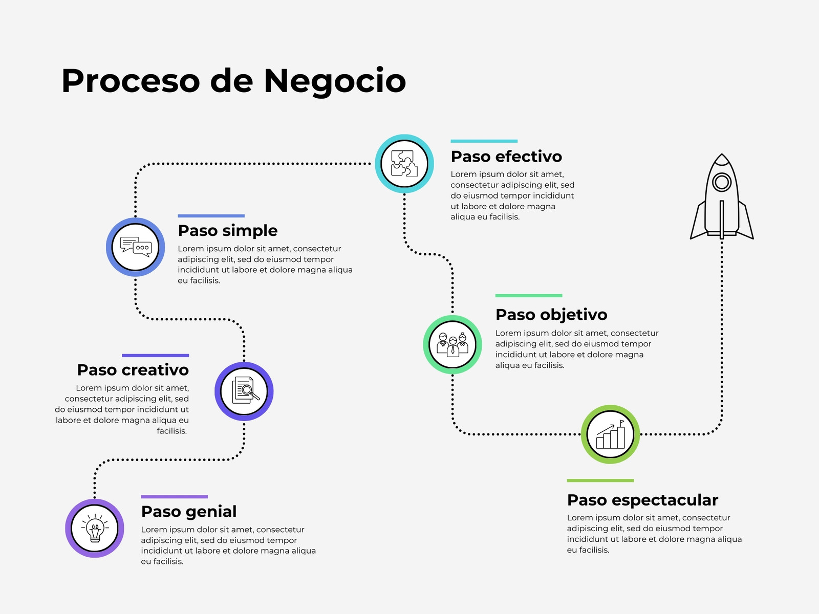 Gráfico de Ruta de Pasos a Seguir Línea de Evolución con Cohete Sencillo Multicolor