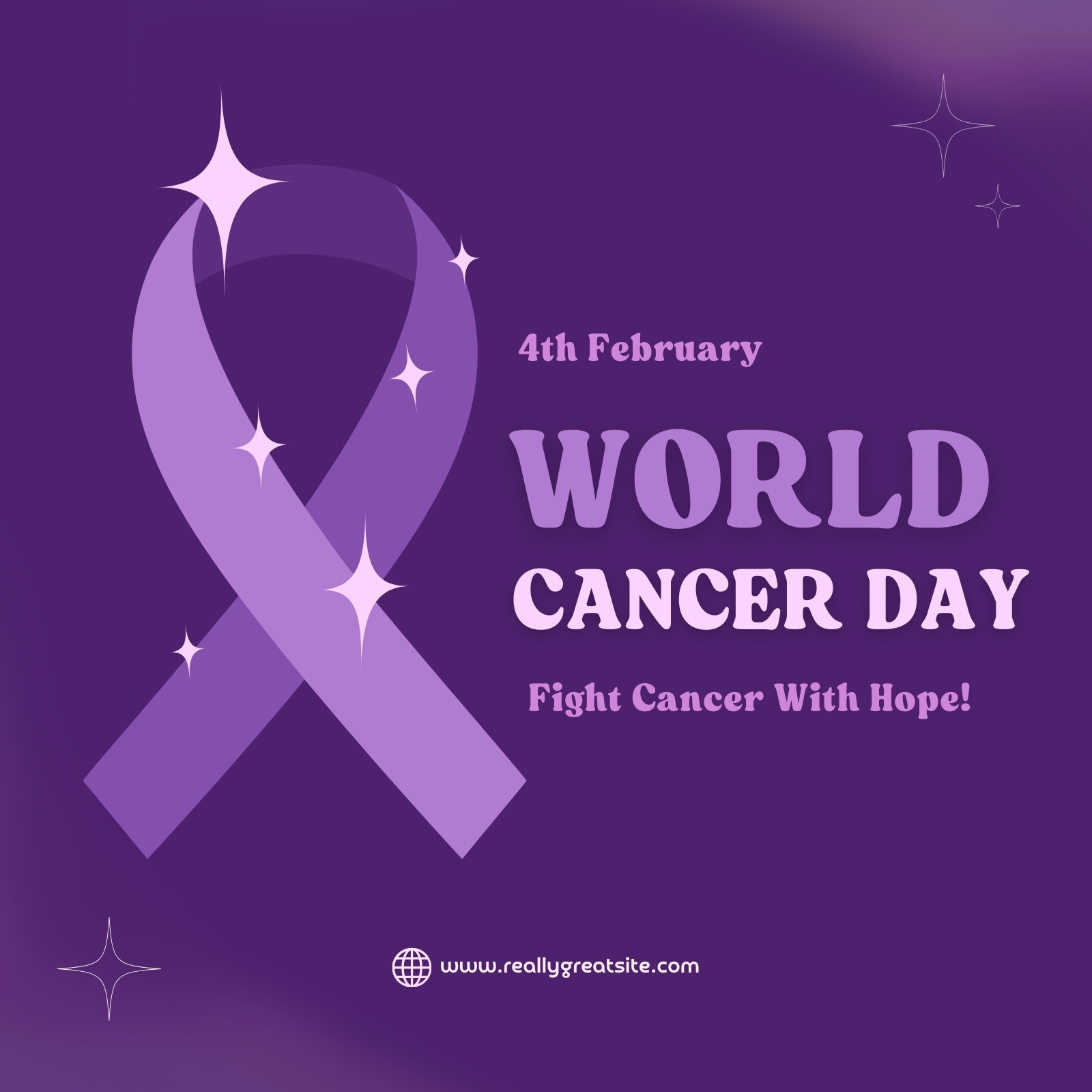 Purple Minimalist Illustration Cancer Day Instagram Post