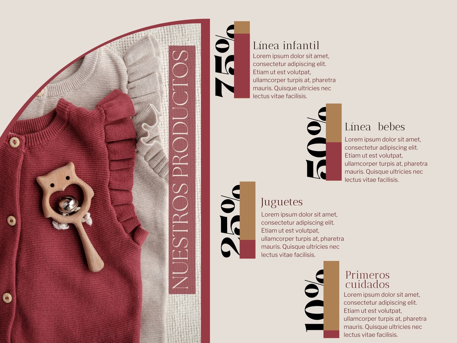 Gráfico con porcentajes de negocio elegante color rojo oscuro y nude