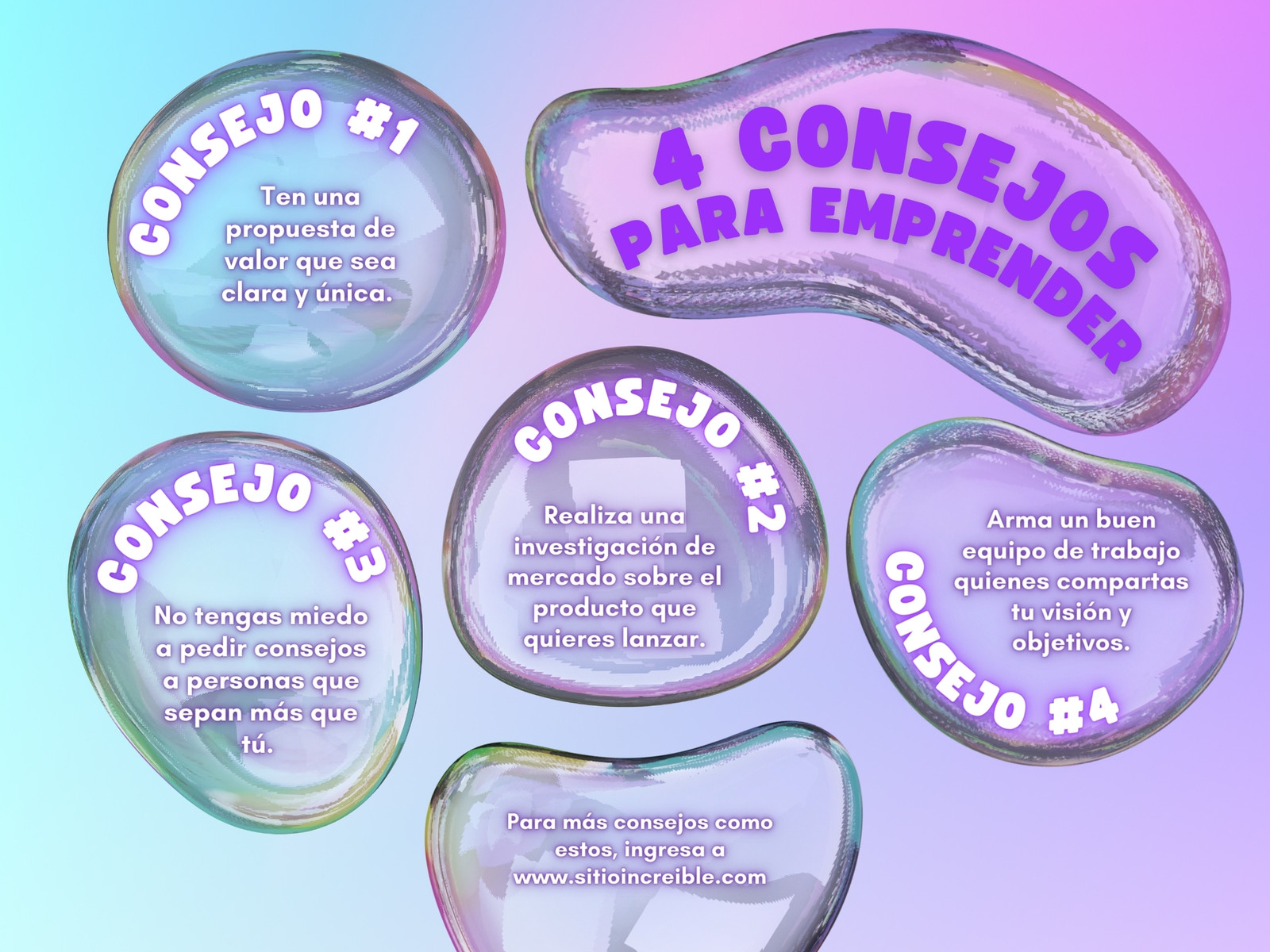 Grafico consejos para emprender burbujas divertido morado