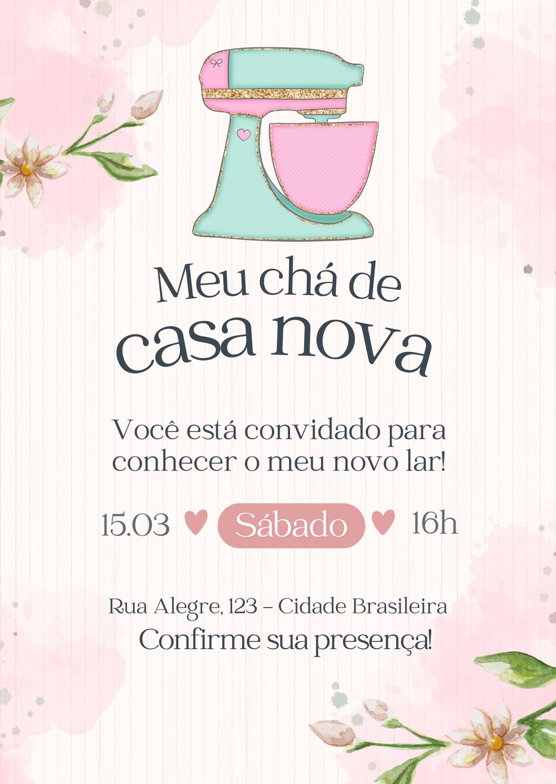 Chá de casa nova moderno floral rose convite