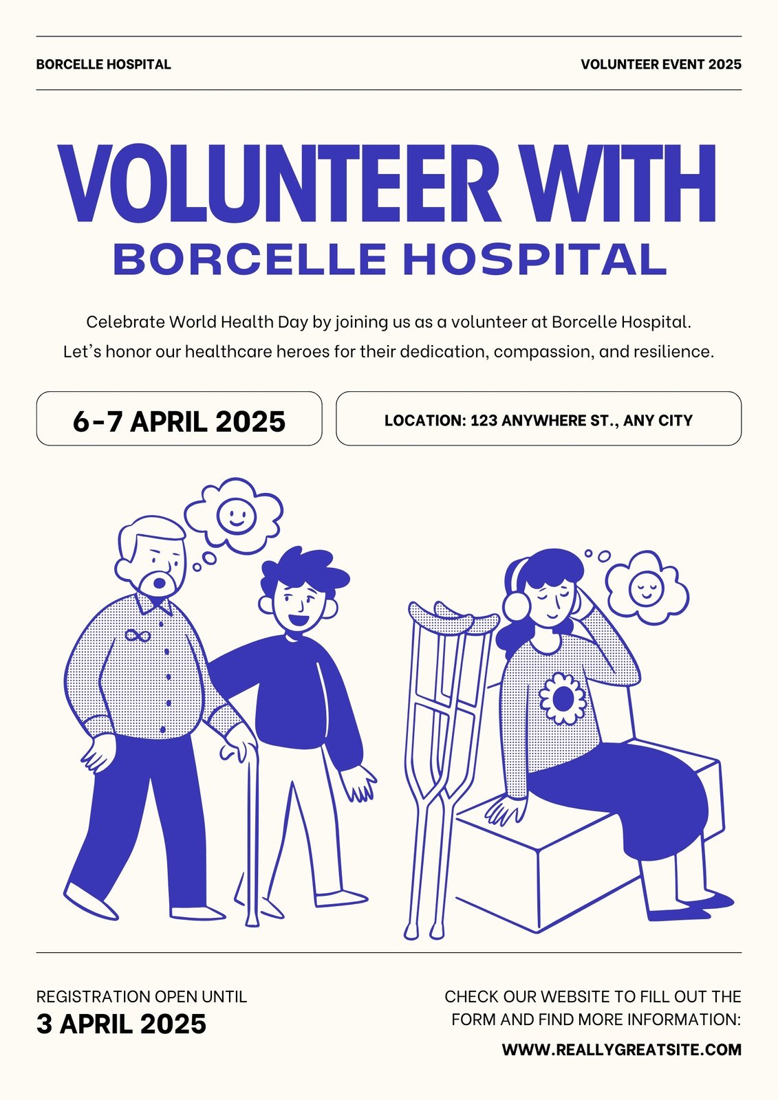 Blue White Minimalist Illustrative Volunteer World Health Day Poster