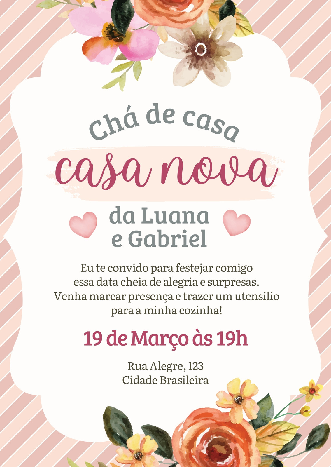 Chá de casa nova noivos moderno bege floral convite