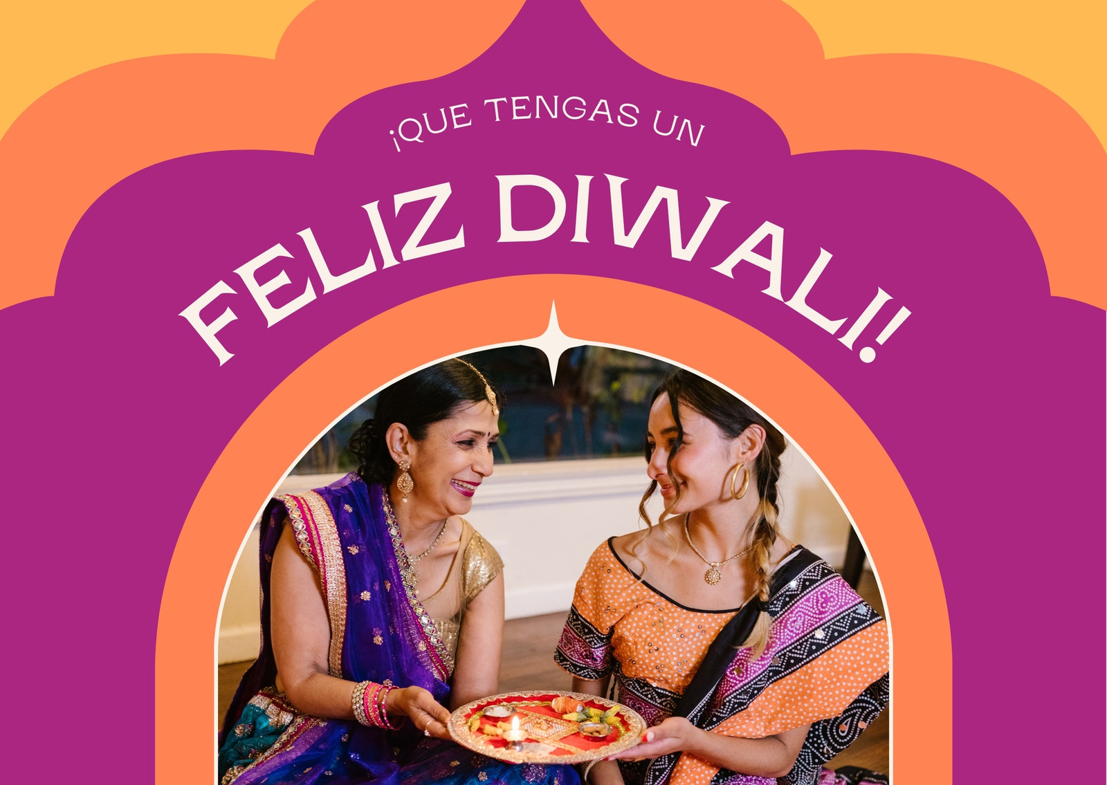 Naranja y Morado Tradicional Indio Feliz Diwali Tarjeta para Diwali 
