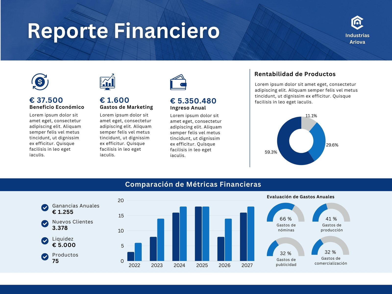 Grafico reporte financiero corporativo profesional azul