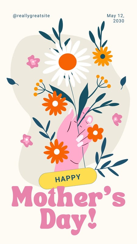 Floral Animated Mother's Day Instagram Story Canva template, yellow and pink
