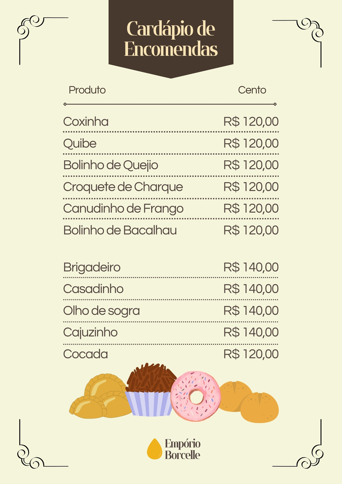 Cartaz A4 Cardápio de Encomendas Salgados Doces elegante