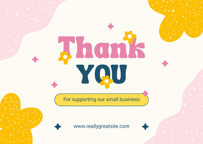 Playful Cute Business Thank You Card Canva template, pink and yellow
