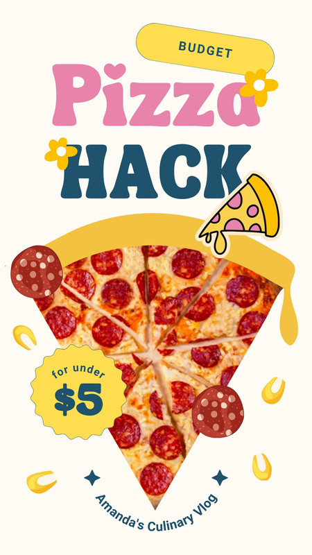 Playful Budgeting Pizza Culinary Vlog TikTok Video Canva template, yellow