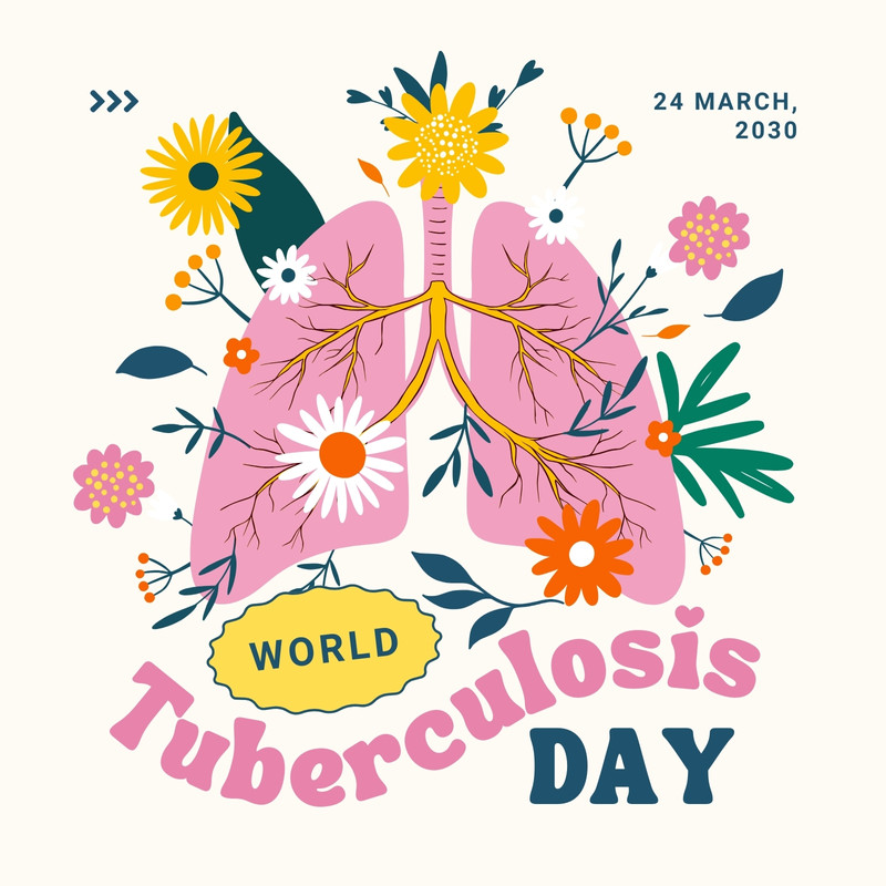 Floral Lungs World Tuberculosis Day Instagram Post Canva template, pink and yellow