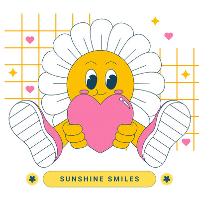 Cute Modern Illustrative Flower and Heart Tote Bag Canva template, yellow and pink